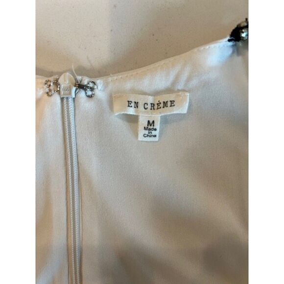 White Halter Mini Dress with Rhinestone Straps by En Creme Size M Fully Lined - Picture 4 of 12